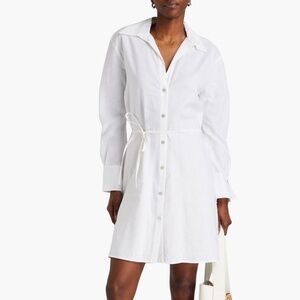 VINCE. Belted linen-blend mini shirt dress